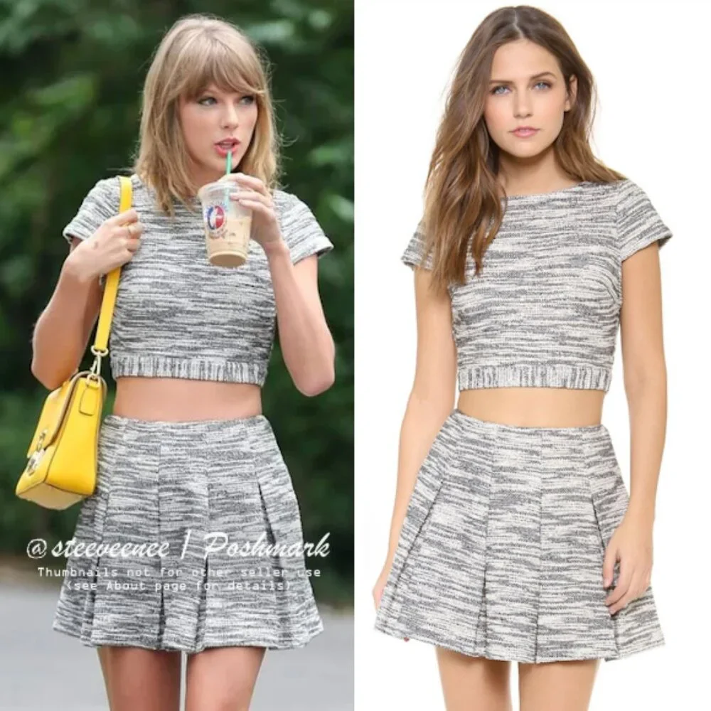 Alice + Olivia Davies Pleated Tweed Skirt ASO Taylor Swift